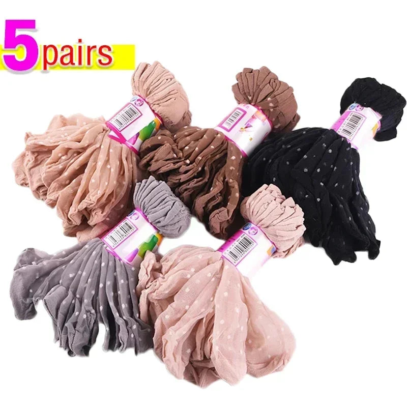 Women's Silk Summer Socks Transparent Dot Lace Short - Breathable Ultra-Thin Elastic Non-Slip Sexy Stockings 5/10/20 Pairs Get ta chaussette  Get ta chaussette