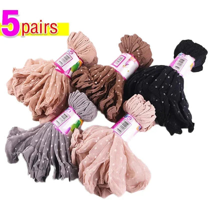 Women's Silk Summer Socks Transparent Dot Lace Short - Breathable Ultra-Thin Elastic Non-Slip Sexy Stockings 5/10/20 Pairs Get ta chaussette  Get ta chaussette