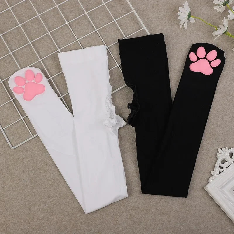 Womens Over Above Knee Socks Thigh High Stockings Kitten Claw Cat Paw Pad Ladies pink 3D Long Sock Cosplay Harajuku Y2k female Get ta chaussette  Get ta chaussette