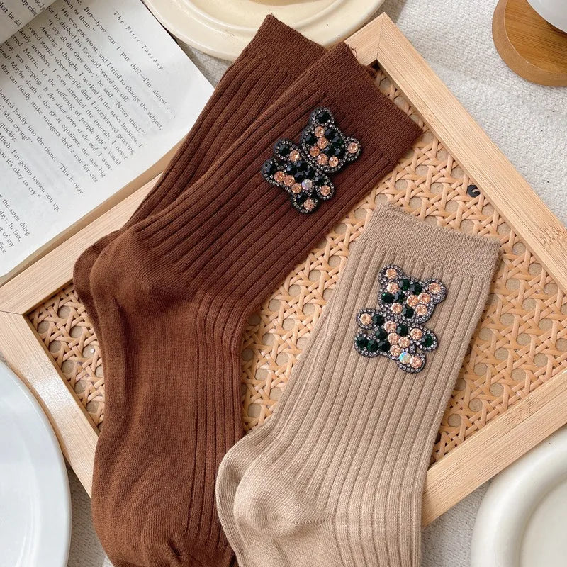Chaussettes mignonnes ourson brillant pour femme