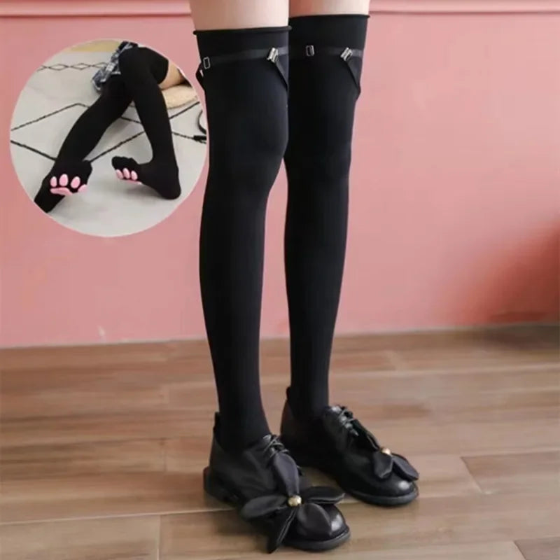 Womens Over Above Knee Socks Thigh High Stockings Kitten Claw Cat Paw Pad Ladies pink 3D Long Sock Cosplay Harajuku Y2k female Get ta chaussette  Get ta chaussette