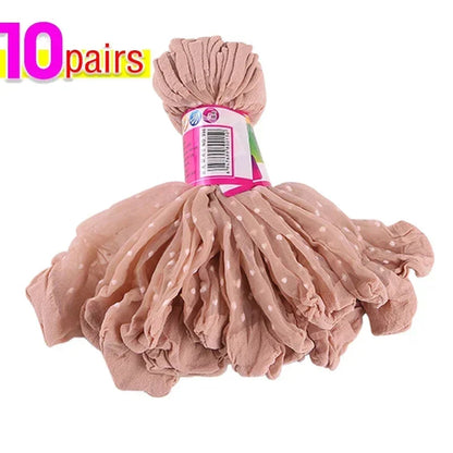 Women's Silk Summer Socks Transparent Dot Lace Short - Breathable Ultra-Thin Elastic Non-Slip Sexy Stockings 5/10/20 Pairs Get ta chaussette  Get ta chaussette