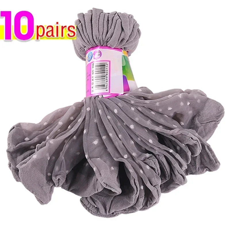 Women's Silk Summer Socks Transparent Dot Lace Short - Breathable Ultra-Thin Elastic Non-Slip Sexy Stockings 5/10/20 Pairs Get ta chaussette  Get ta chaussette