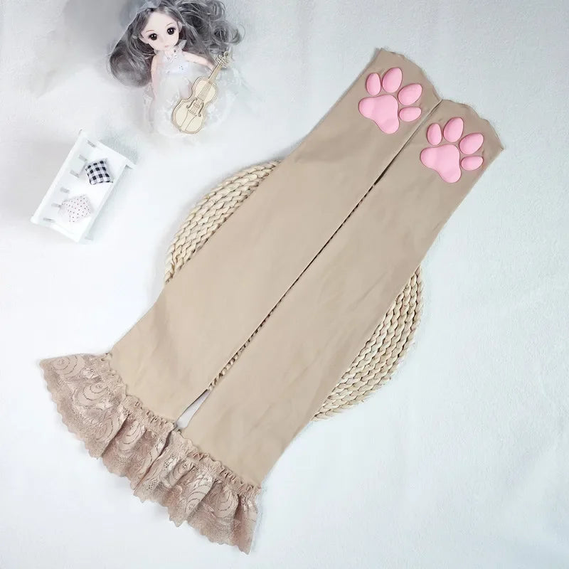 Womens Over Above Knee Socks Thigh High Stockings Kitten Claw Cat Paw Pad Ladies pink 3D Long Sock Cosplay Harajuku Y2k female Get ta chaussette  Get ta chaussette