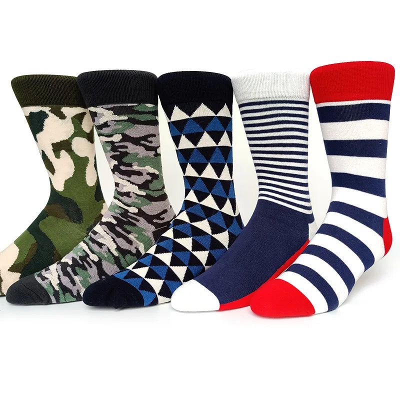 5 Pairs/Pack Cassic Retro Fashion Men Socks Combed Cotton Rhombus Solid Color Argyle Casual Business Dress Party Socks Get ta chaussette  Get ta chaussette