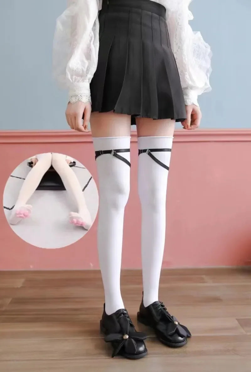 Womens Over Above Knee Socks Thigh High Stockings Kitten Claw Cat Paw Pad Ladies pink 3D Long Sock Cosplay Harajuku Y2k female Get ta chaussette  Get ta chaussette