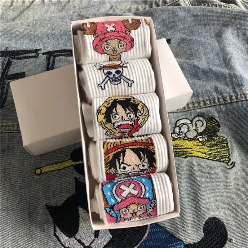 Chaussettes manga Luffy blanc – portées unisexe