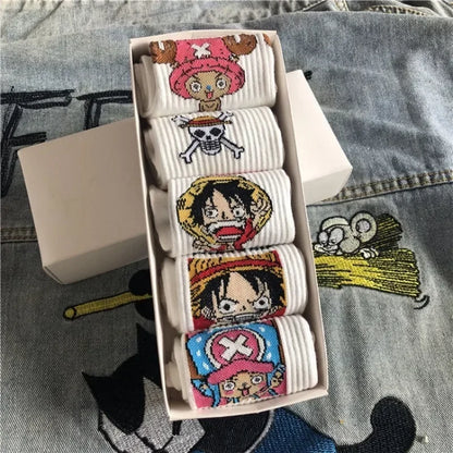 Chaussettes manga Luffy blanc – portées unisexe