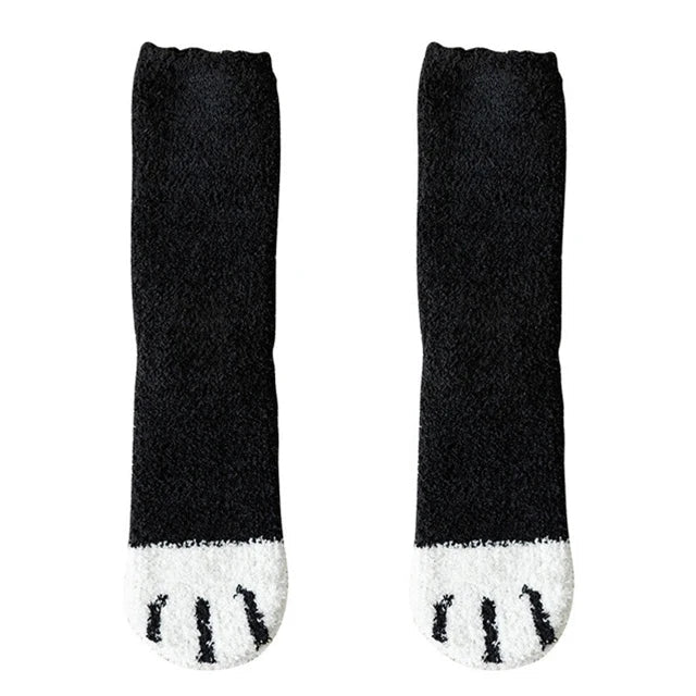 Plush Winter Funny Cute Style Animal Cat Paw Cartoon Pattern Women Cotton Socks Super Soft For Female House Sleeping Floor Sox Get ta chaussette  Get ta chaussette