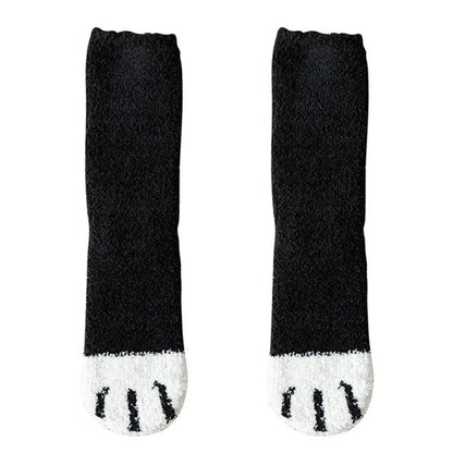 Plush Winter Funny Cute Style Animal Cat Paw Cartoon Pattern Women Cotton Socks Super Soft For Female House Sleeping Floor Sox Get ta chaussette  Get ta chaussette