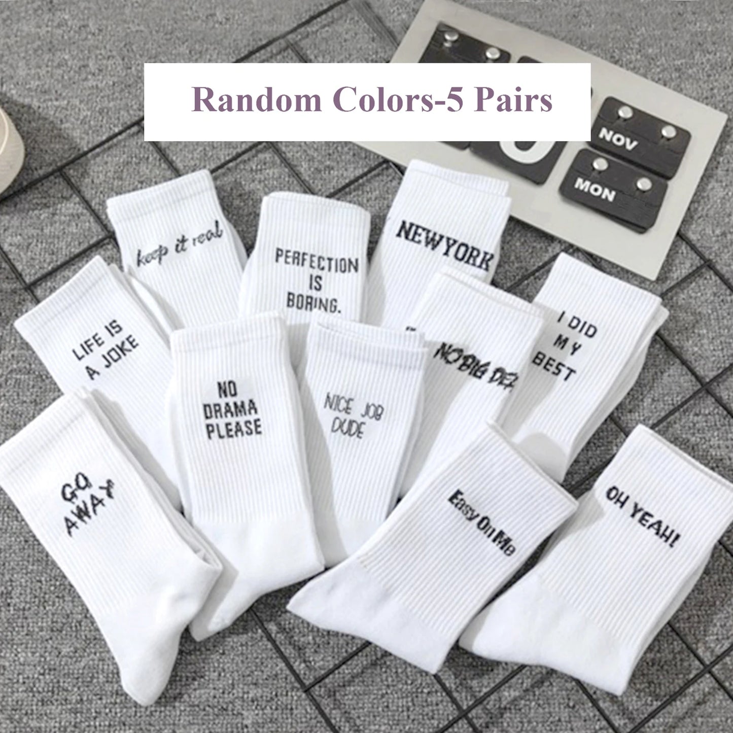 Chaussettes jacquard lettres streetwear