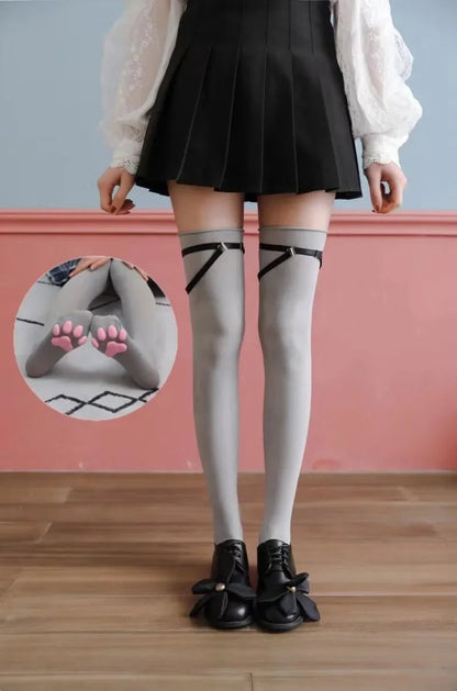 Womens Over Above Knee Socks Thigh High Stockings Kitten Claw Cat Paw Pad Ladies pink 3D Long Sock Cosplay Harajuku Y2k female Get ta chaussette  Get ta chaussette