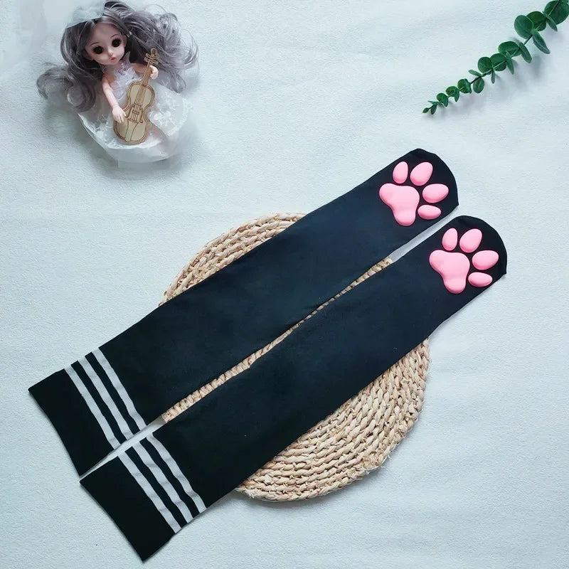 Womens Over Above Knee Socks Thigh High Stockings Kitten Claw Cat Paw Pad Ladies pink 3D Long Sock Cosplay Harajuku Y2k female Get ta chaussette  Get ta chaussette