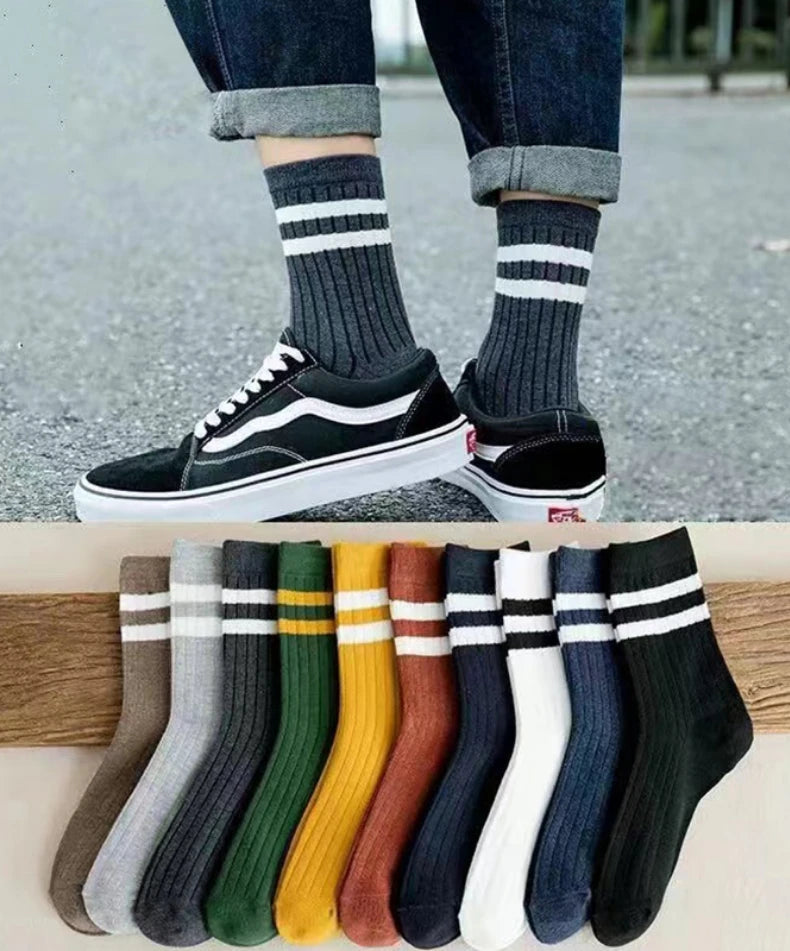 5 Pair Men's New Striped Casual Breathable Socks High Quality Harajuku Retro Socks Men's Cotton Socks Get ta chaussette  Get ta chaussette