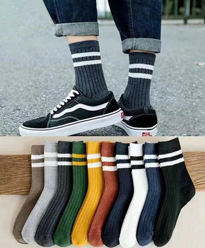 5 Pair Men's New Striped Casual Breathable Socks High Quality Harajuku Retro Socks Men's Cotton Socks Get ta chaussette  Get ta chaussette