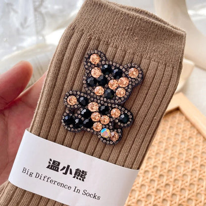 Diamond Cartoon Bear Decorative Socks, Fashionable Diamond Sparkling Women's Socks, Comfortable And Breathable Christmas Socks Get ta chaussette  Get ta chaussette
