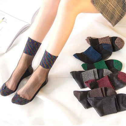 Chaussettes paillettes ultra-fines femme – détail dentelle