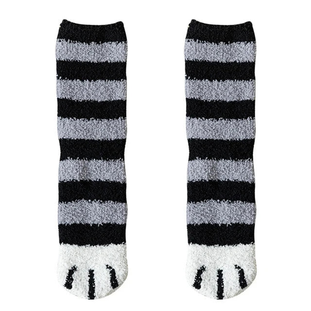 Plush Winter Funny Cute Style Animal Cat Paw Cartoon Pattern Women Cotton Socks Super Soft For Female House Sleeping Floor Sox Get ta chaussette  Get ta chaussette
