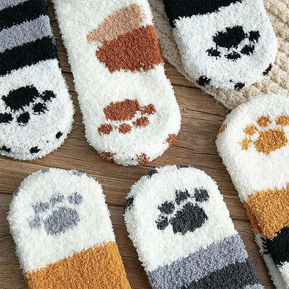 Plush Winter Funny Cute Style Animal Cat Paw Cartoon Pattern Women Cotton Socks Super Soft For Female House Sleeping Floor Sox Get ta chaussette  Get ta chaussette