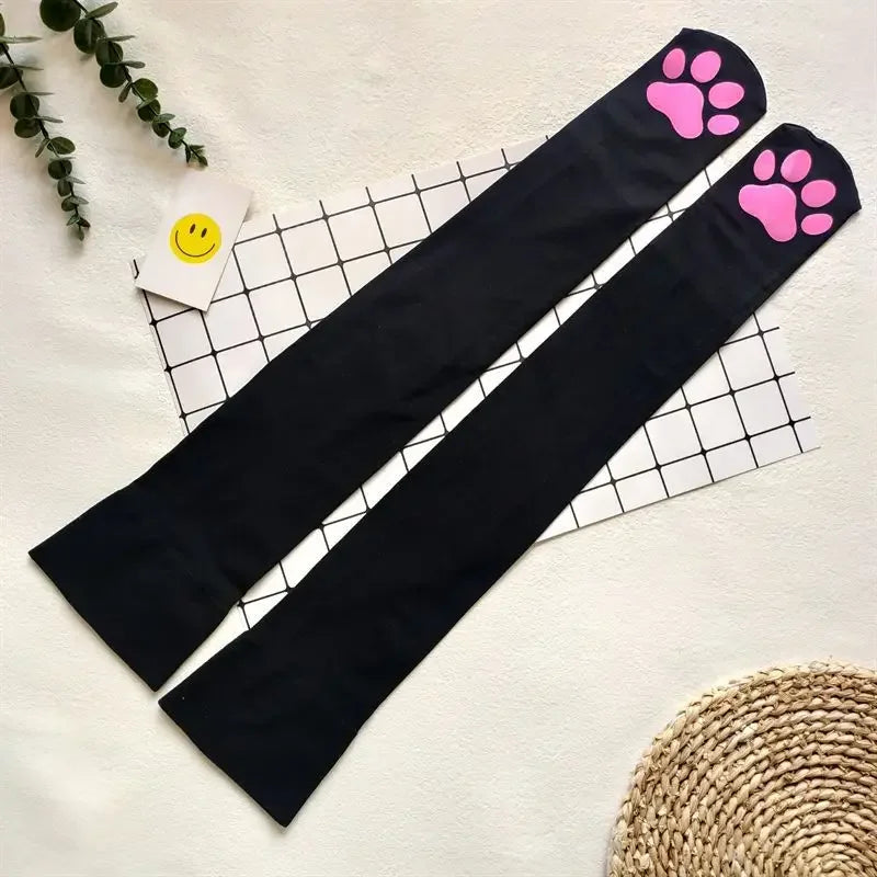 Womens Over Above Knee Socks Thigh High Stockings Kitten Claw Cat Paw Pad Ladies pink 3D Long Sock Cosplay Harajuku Y2k female Get ta chaussette  Get ta chaussette