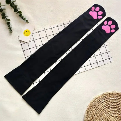 Womens Over Above Knee Socks Thigh High Stockings Kitten Claw Cat Paw Pad Ladies pink 3D Long Sock Cosplay Harajuku Y2k female Get ta chaussette  Get ta chaussette