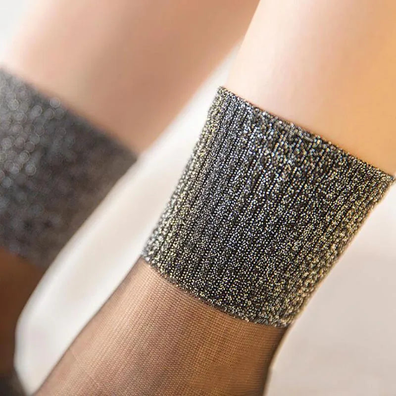 Chaussettes soie de verre scintillante – coupe socquette femme