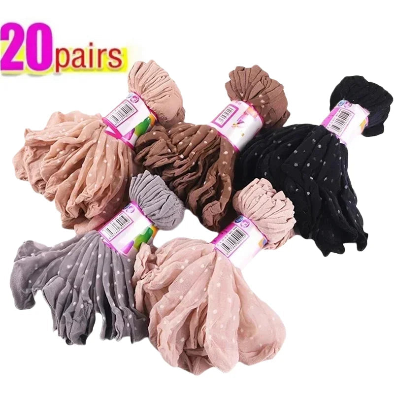 Women's Silk Summer Socks Transparent Dot Lace Short - Breathable Ultra-Thin Elastic Non-Slip Sexy Stockings 5/10/20 Pairs Get ta chaussette  Get ta chaussette