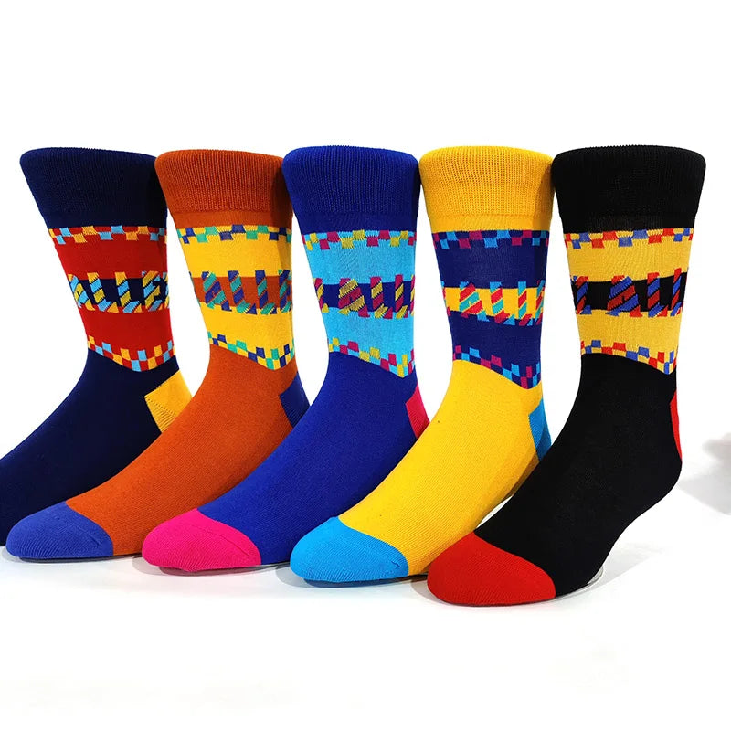 5 Pairs/Pack Cassic Retro Fashion Men Socks Combed Cotton Rhombus Solid Color Argyle Casual Business Dress Party Socks Get ta chaussette  Get ta chaussette